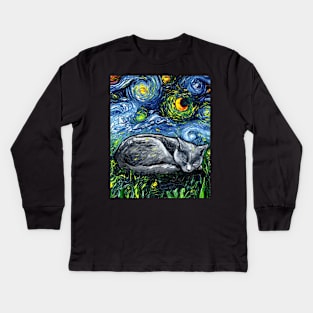 Sleepy Russian Blue Night Kids Long Sleeve T-Shirt